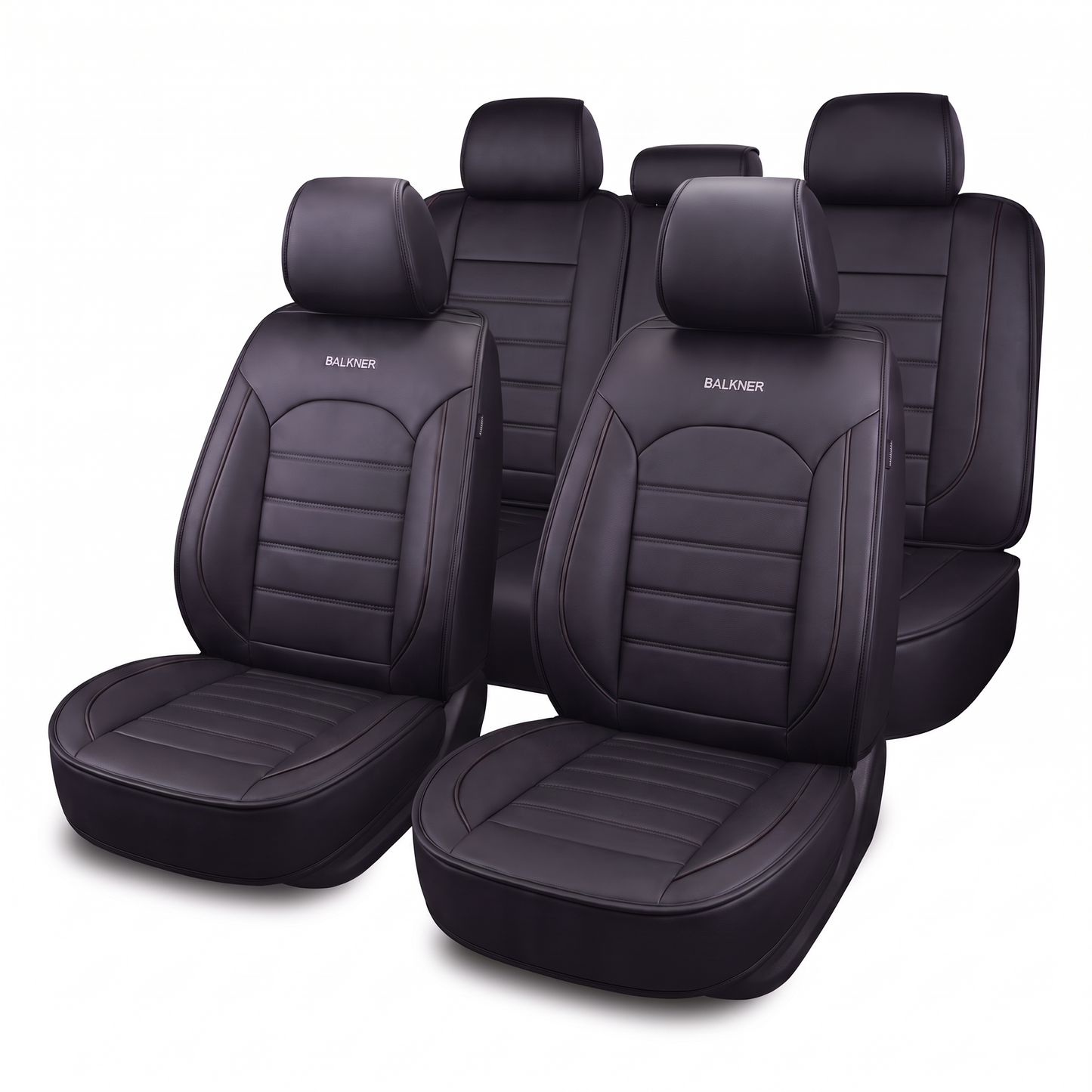 Husă universală de lux pentru scaune auto Balkner, piele ecologică, 9 piese – Neagră