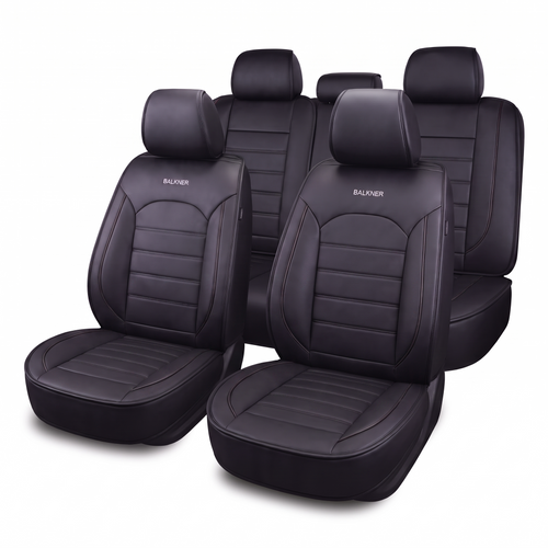 Husă universală de lux pentru scaune auto Balkner, piele ecologică, 9 piese – Neagră