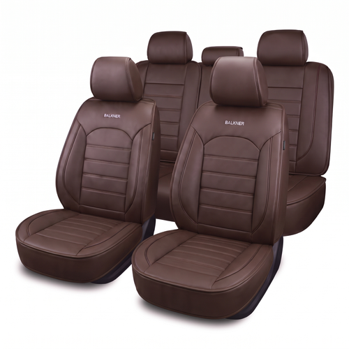 Husă universală luxoasă pentru scaune auto Balkner, piele ecologică, 9 piese – Maro