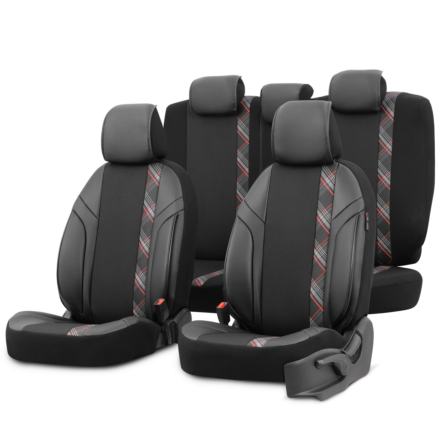 Set Tapițerie Horizon – Negru/Roșu, Textil/Piele, pentru Scaune Față și Spate
