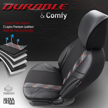 Set Tapițerie Horizon – Negru/Roșu, Textil/Piele, pentru Scaune Față și Spate