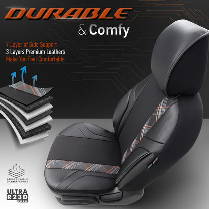 Set Tapițerie Horizon – Negru/Portocaliu, Textil/Piele, pentru Scaune Față și Spate