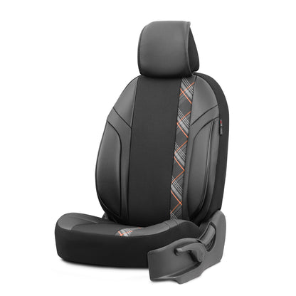 Set Tapițerie Horizon – Negru/Portocaliu, Textil/Piele, pentru Scaune Față și Spate