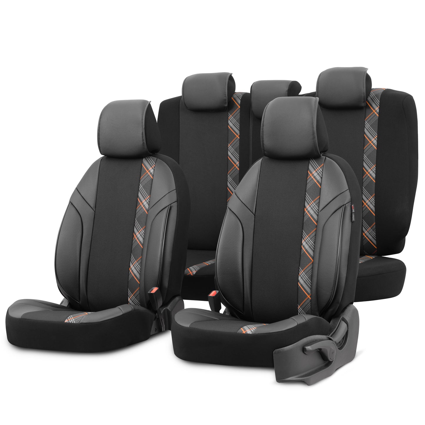 Set Tapițerie Horizon – Negru/Portocaliu, Textil/Piele, pentru Scaune Față și Spate