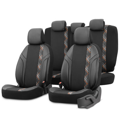 Set Tapițerie Horizon – Negru/Portocaliu, Textil/Piele, pentru Scaune Față și Spate