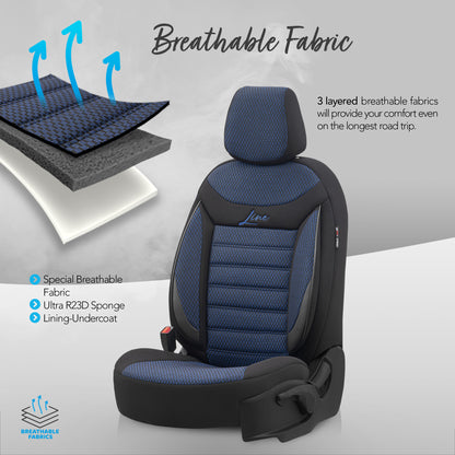 Set huse Line 1004 – Negru/albastru, material textil, pentru scaunele din față și din spate