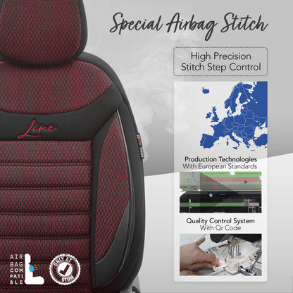 Set huse auto Line 1003 – Negru/bordo, material textil, pentru scaunele din față și din spate