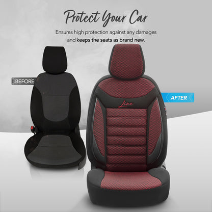 Set huse auto Line 1003 – Negru/bordo, material textil, pentru scaunele din față și din spate