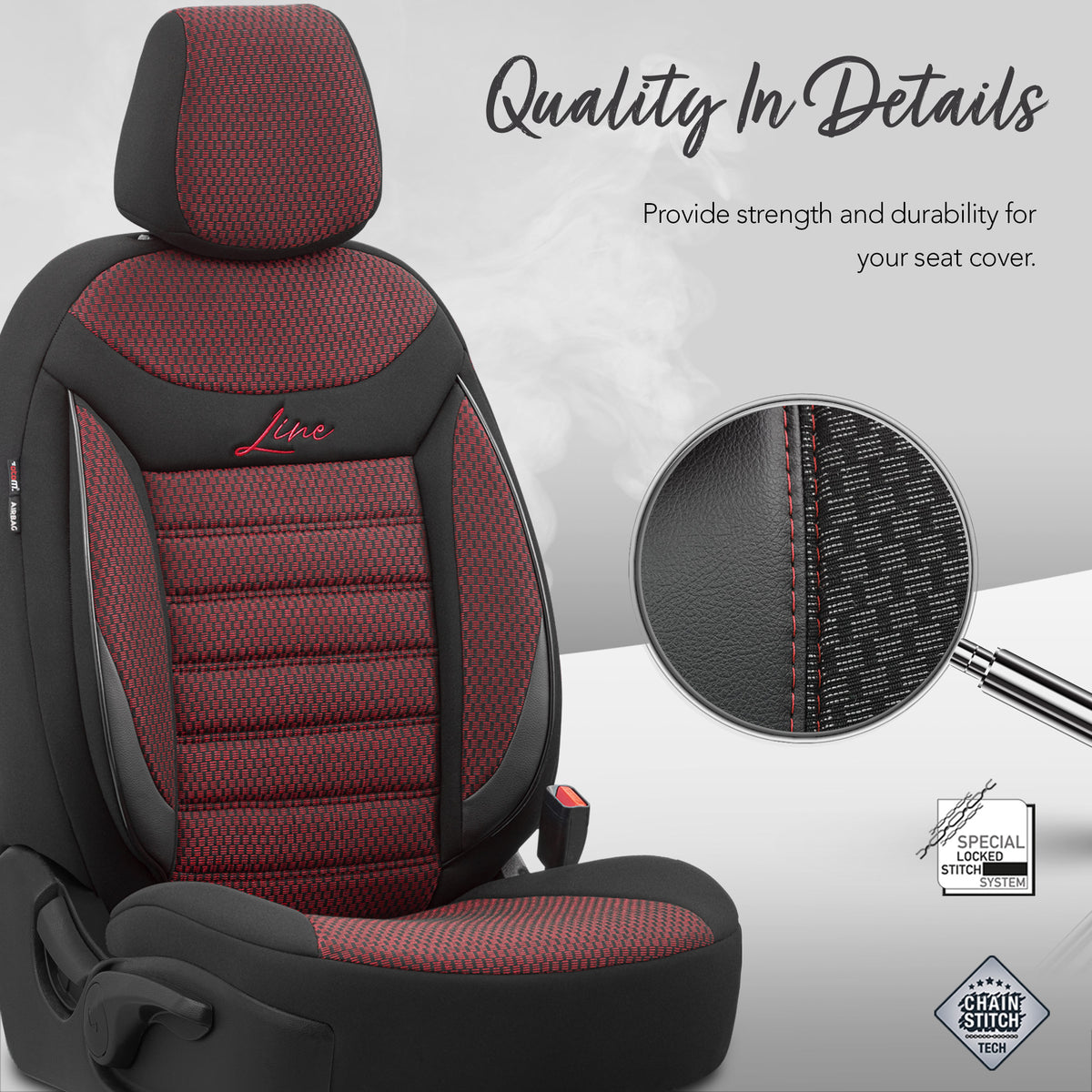 Set huse auto Line 1003 – Negru/bordo, material textil, pentru scaunele din față și din spate