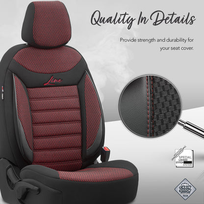 Set huse auto Line 1003 – Negru/bordo, material textil, pentru scaunele din față și din spate