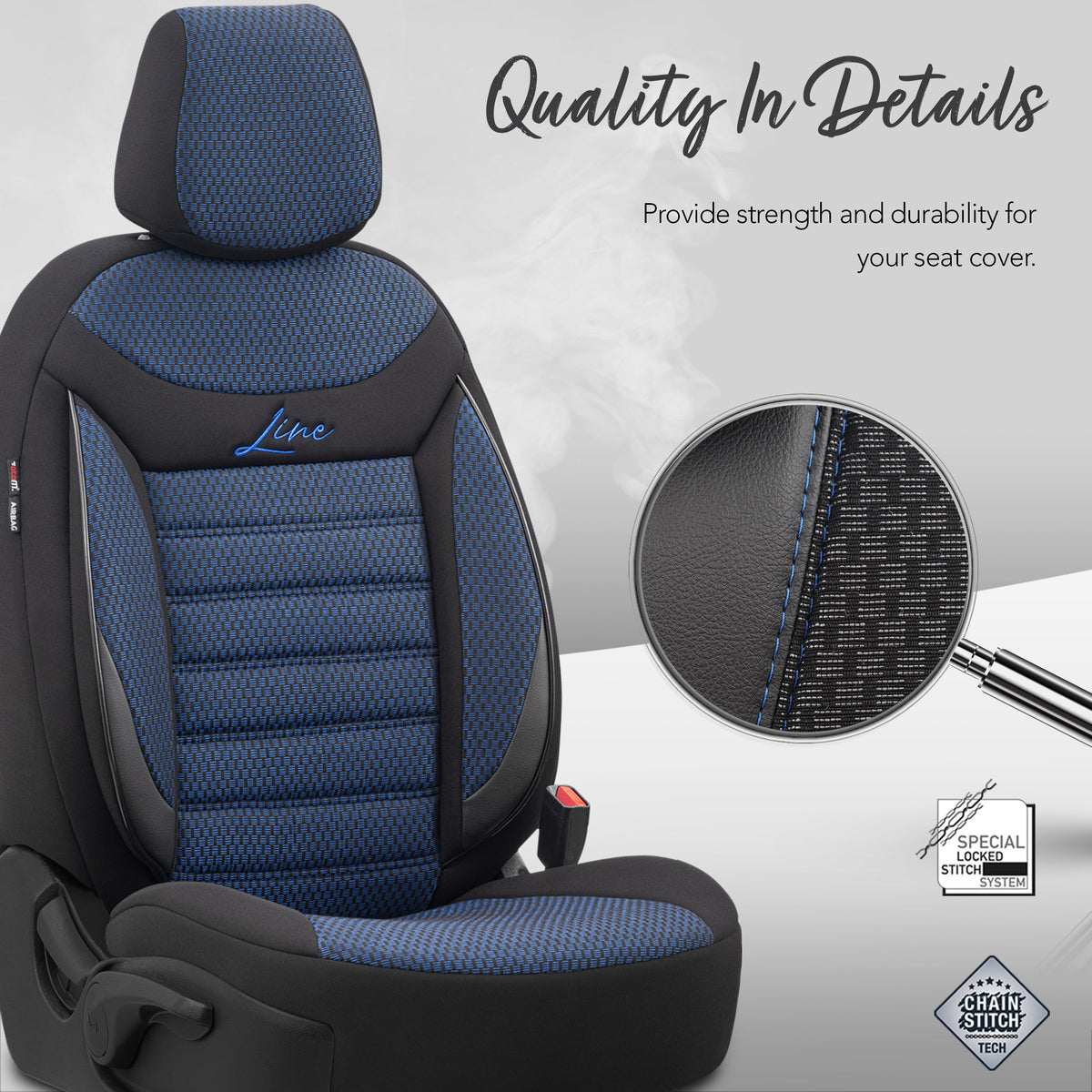 Set huse Line 1004 – Negru/albastru, material textil, pentru scaunele din față și din spate