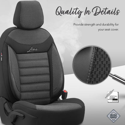 Set huse pentru scaune Line 1001 - negru/gri, material textil, pentru scaunele din față și din spate