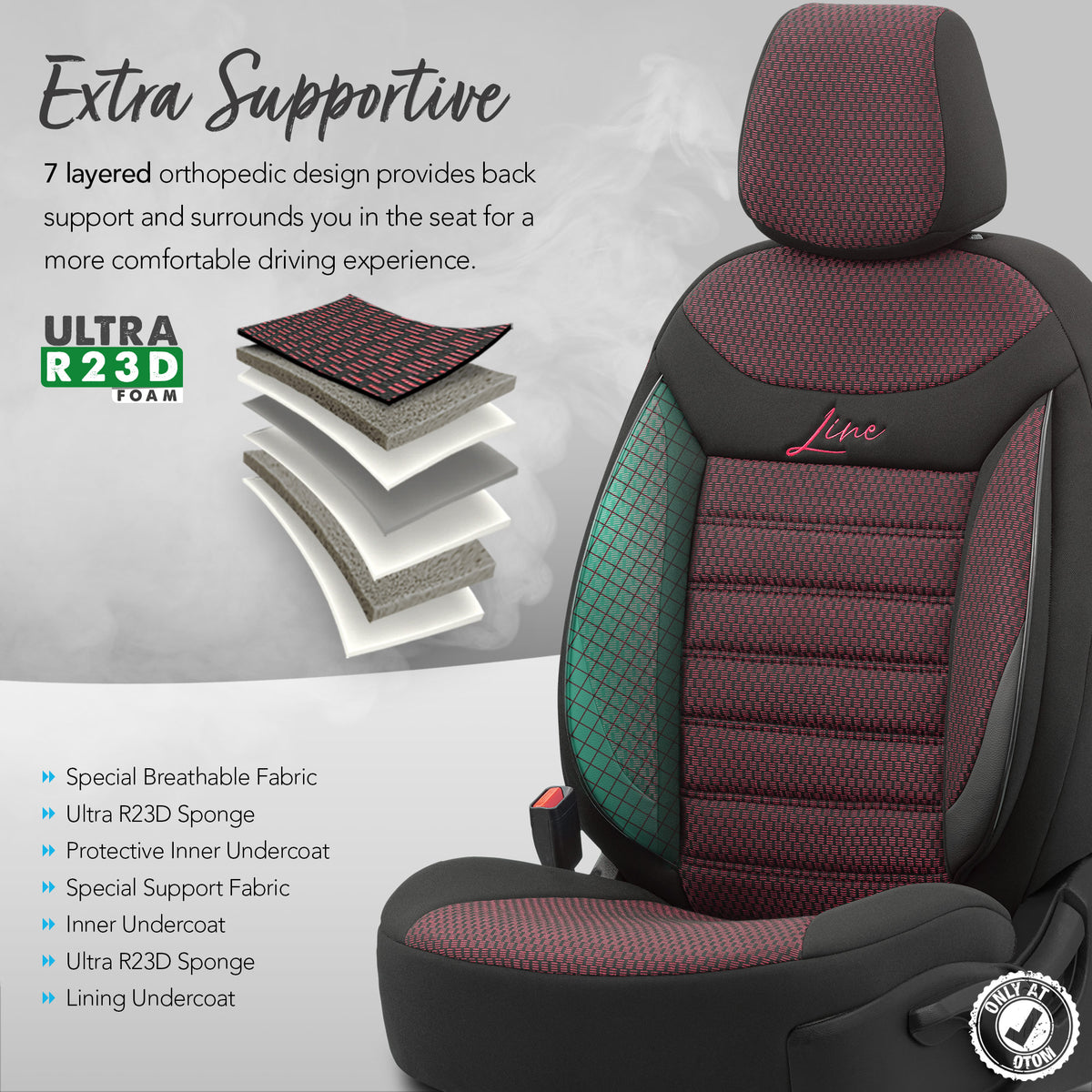 Set huse auto Line 1003 – Negru/bordo, material textil, pentru scaunele din față și din spate