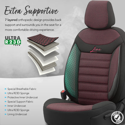 Set huse auto Line 1003 – Negru/bordo, material textil, pentru scaunele din față și din spate