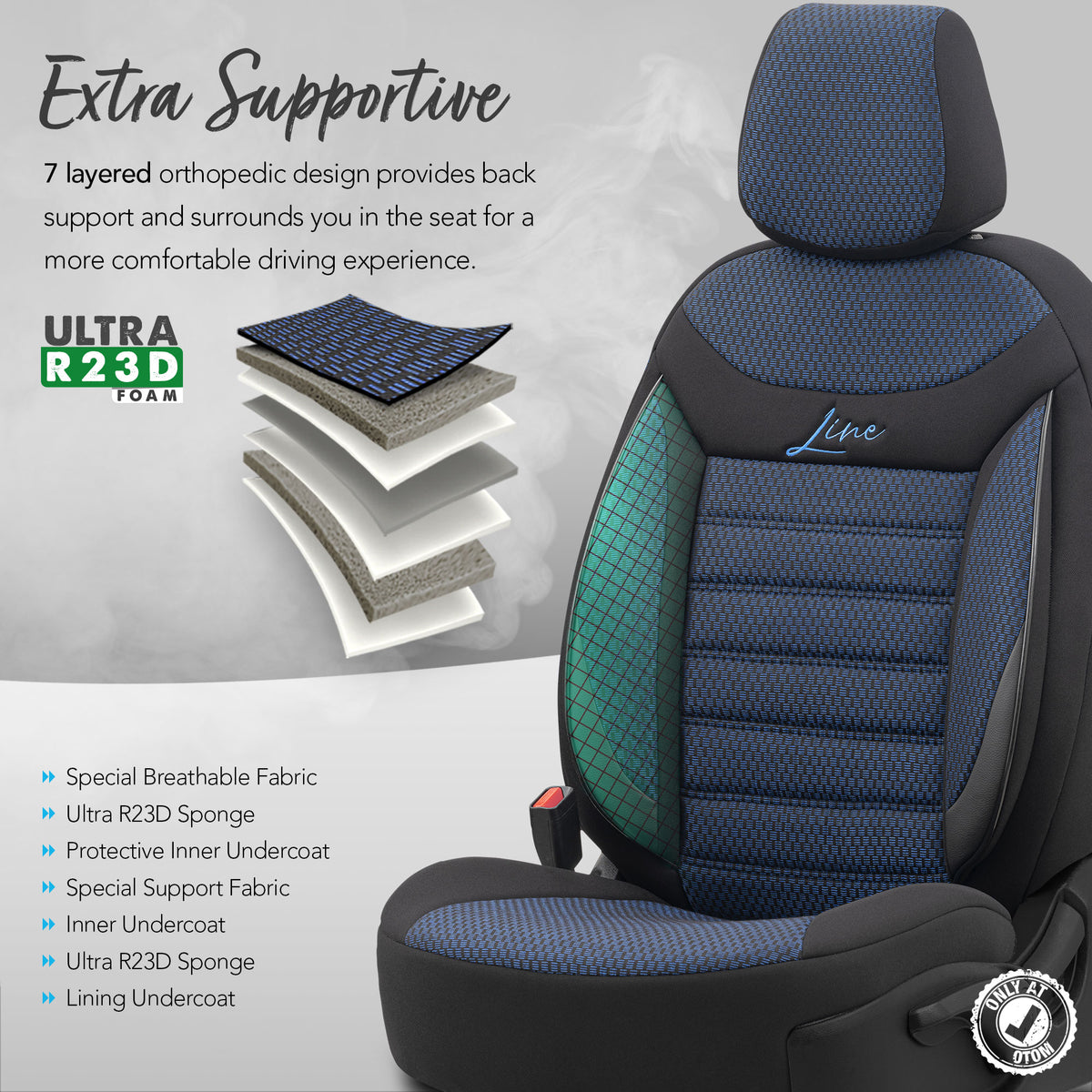 Set huse Line 1004 – Negru/albastru, material textil, pentru scaunele din față și din spate