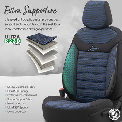 Set huse Line 1004 – Negru/albastru, material textil, pentru scaunele din față și din spate