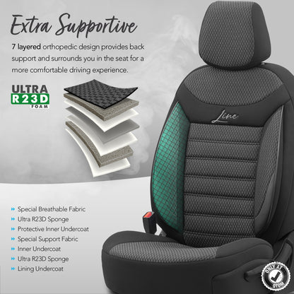 Set huse pentru scaune Line 1001 - negru/gri, material textil, pentru scaunele din față și din spate