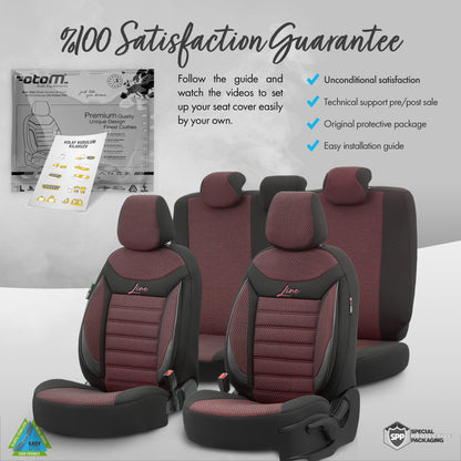 Set huse auto Line 1003 – Negru/bordo, material textil, pentru scaunele din față și din spate