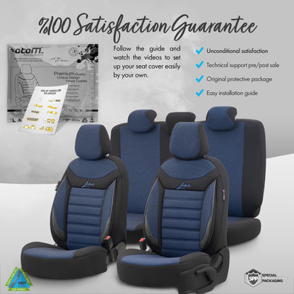 Set huse Line 1004 – Negru/albastru, material textil, pentru scaunele din față și din spate