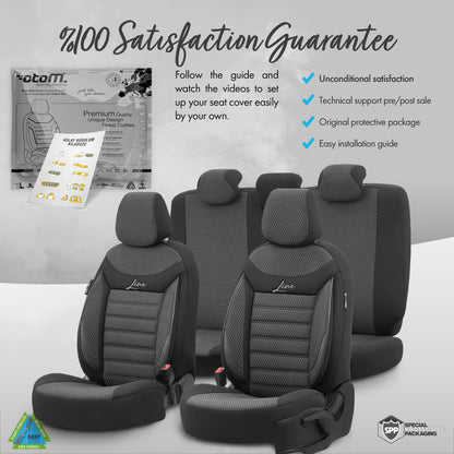 Set huse pentru scaune Line 1001 - negru/gri, material textil, pentru scaunele din față și din spate