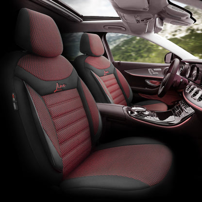 Set huse auto Line 1003 – Negru/bordo, material textil, pentru scaunele din față și din spate