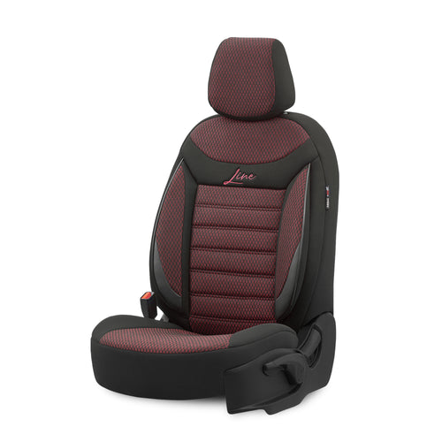 Set huse auto Line 1003 – Negru/bordo, material textil, pentru scaunele din față și din spate