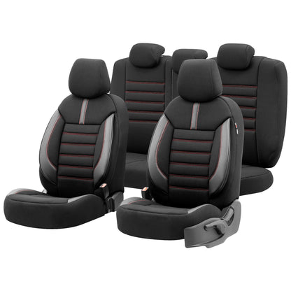 Set Tapițerie Limited – Negru cu Cusătură Roșie, Textil, pentru Scaune Față și Spate