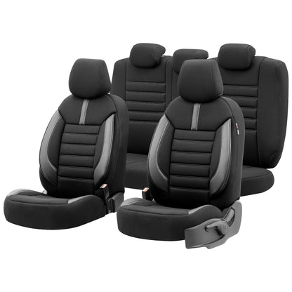 Set Tapițerie Limited – Negru cu Cusătură Gri, Textil, pentru Scaune Față și Spate