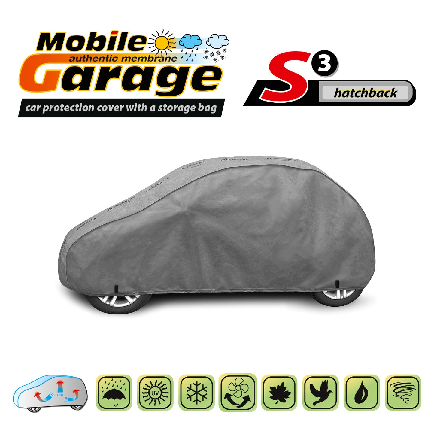 Husă pentru mașină Kegel Mobile mărimea S3 gri pentru Hatchback 335-355 cm