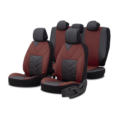 Set Tapițerie Lux Pangea – Piele ecologică, Negru/Bordo, pentru Scaune Față și Spate