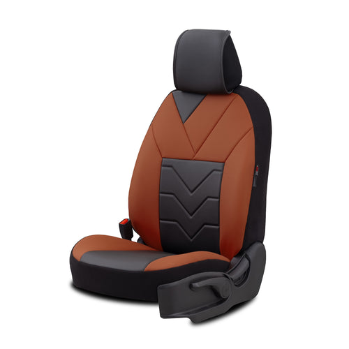 Set Tapițerie Lux Pangea – Piele ecologică, Negru/Portocaliu, pentru Scaune Față și Spate